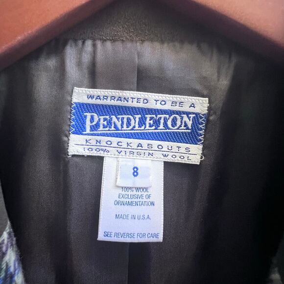 REAR Vintage Pendleton Blazer 100% Virgin Wool Tweed Houndstooth Women's Size 8 - Picture 3 of 8